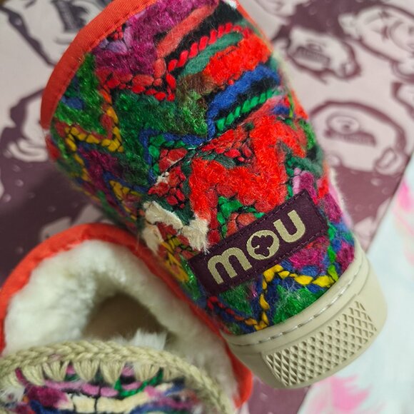 Mou Ethnic-Style Colorful Woven Plush Snow Boots - Picture 5 of 7